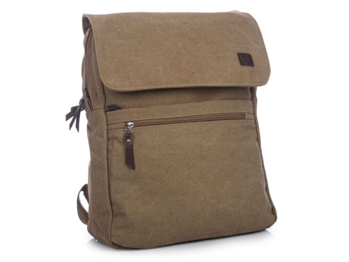 Płócienny plecak w kolorze khaki w sttlu retro