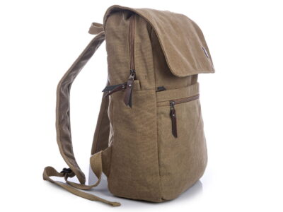 Płócienny plecak w kolorze khaki w stylu retro z klapą A4 Semi Line - obrazek 2