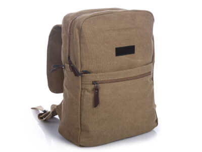 Płócienny plecak w kolorze khaki w stylu retro z klapą A4 Semi Line - obrazek 4