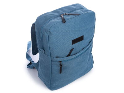Płócienny plecak w kolorze niebieskim w stylu retro z klapą A4 Semi Line - obrazek 2