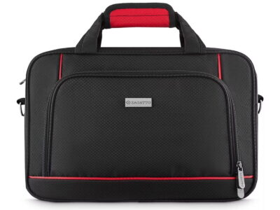 Mała torba podróżna podręczna czarna z czerownymi wstawkami ZAGATTO 40x25x20 cm - obrazek 2