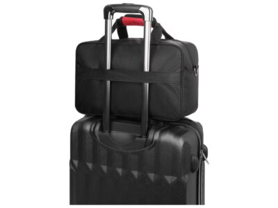 Mała torba podróżna podręczna czarna z czerownymi wstawkami ZAGATTO 40x25x20 cm - obrazek 3