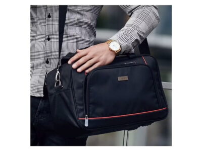 Mała torba podróżna podręczna czarna z czerownymi wstawkami ZAGATTO 40x25x20 cm - obrazek 5