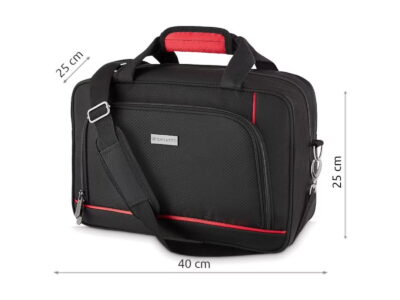 Mała torba podróżna podręczna czarna z czerownymi wstawkami ZAGATTO 40x25x20 cm - obrazek 6