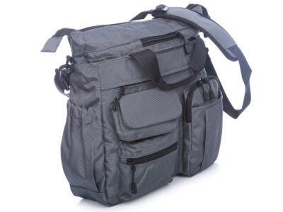 Torba męska do pracy pojemna z dużą ilością kieszonek, szara - obrazek 2