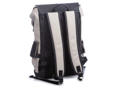 Duży elegancki plecak z wysokogatunkowej skóry ekologicznej beżowo-czarny - obrazek 3