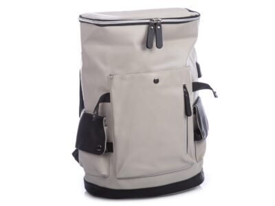 Duży elegancki plecak z wysokogatunkowej skóry ekologicznej beżowo-czarny - obrazek 8