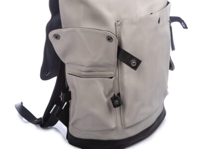 Duży elegancki plecak z wysokogatunkowej skóry ekologicznej beżowo-czarny - obrazek 6