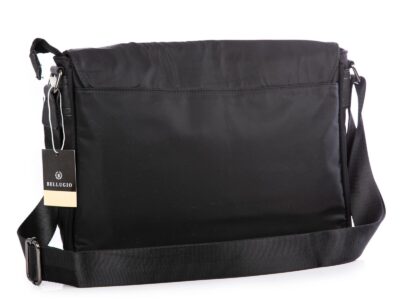 Elegancka torba męska na ramię czarna pozioma z klapką Bellugio - obrazek 6