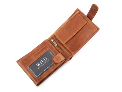 Portfel męski skórzany brązowy zapinany na paseczek z zatrzaskiem RFID - obrazek 4