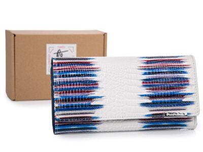 Elegancki Portfel Damski Jennifer Jones Biało-Niebieski z Zabezpieczeniem RFID