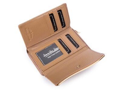 Elegancki beżowy portfel damski z kieszenią na monety zapinaną na zamek - obrazek 5