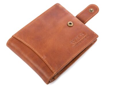 Portfel męski skórzany brązowy zapinany na paseczek z zatrzaskiem RFID - obrazek 3