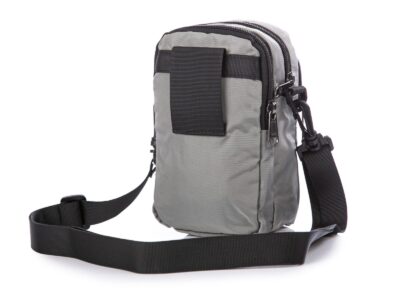 Saszetka męska na co dzień z paskiem na ramię i mocowaniem do paska szara - obrazek 2