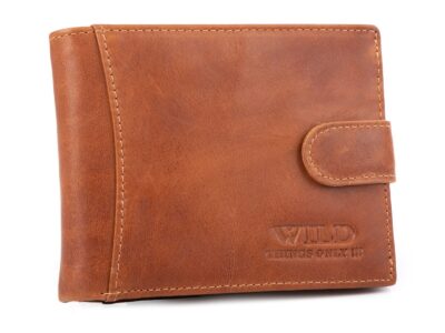 Portfel męski skórzany brązowy zapinany na paseczek z zatrzaskiem RFID - obrazek 1