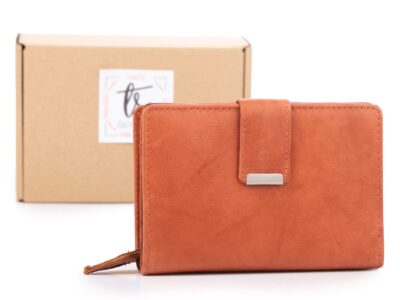 Koniakowo brązowy portfel damski z miękkiej skóry naturalnej