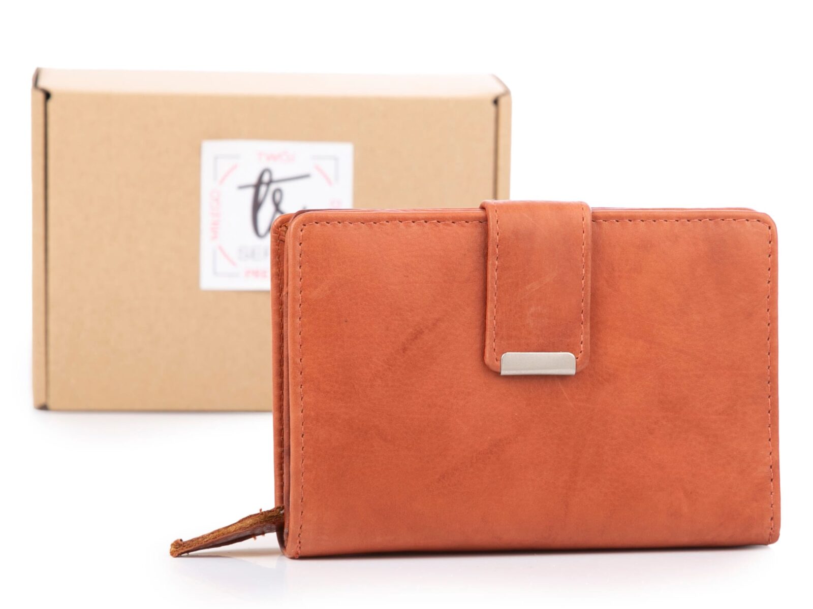 Koniakowo brązowy portfel damski z miękkiej skóry naturalnej