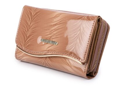 Elegancki beżowy portfel damski z kieszenią na monety zapinaną na zamek - obrazek 2