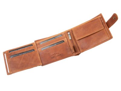 Portfel męski skórzany brązowy zapinany na paseczek z zatrzaskiem RFID - obrazek 6