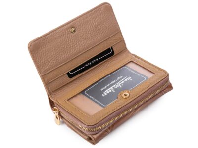 Elegancki beżowy portfel damski z kieszenią na monety zapinaną na zamek - obrazek 7