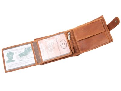 Portfel męski skórzany brązowy zapinany na paseczek z zatrzaskiem RFID - obrazek 7