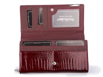 Burgundowy portfel damski lakierowany duży Jennifer Jones RFID - obrazek 4