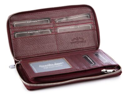 Bordowy portfel damski kopertowy piórnik lakierowany na zamek Jennifer Jones - obrazek 3