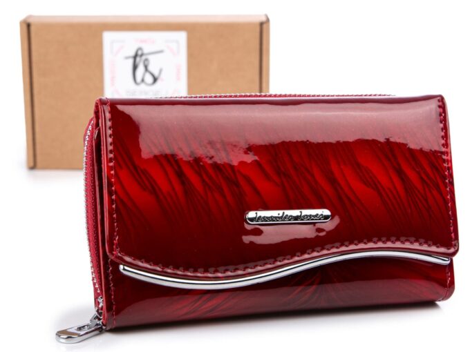 Wiśniowy lakieorwany portfel damski Jennifer Jones 5245