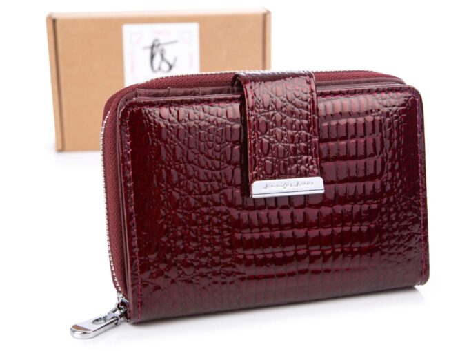 Średni portfel damski bordowy lakierowany Jennifer Jones RFID