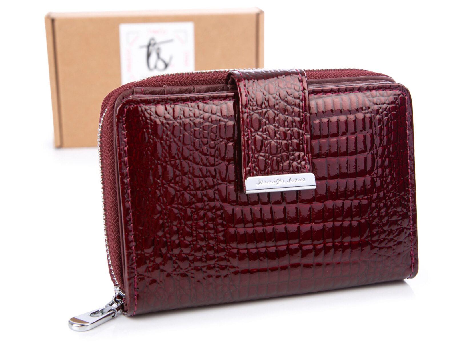 Średni portfel damski bordowy lakierowany Jennifer Jones RFID