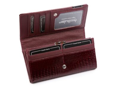 Burgundowy portfel damski z wewnętrzną kieszenią na bilon na bigiel - obrazek 3