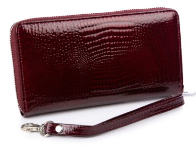 Bordowy portfel damski kopertowy piórnik lakierowany na zamek Jennifer Jones - obrazek 2