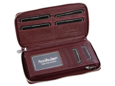 Bordowy portfel damski kopertowy piórnik lakierowany na zamek Jennifer Jones - obrazek 4