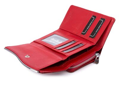 Elegancki wiśniowy portfel damski z kieszenią na monety zapinaną na zamek - obrazek 7