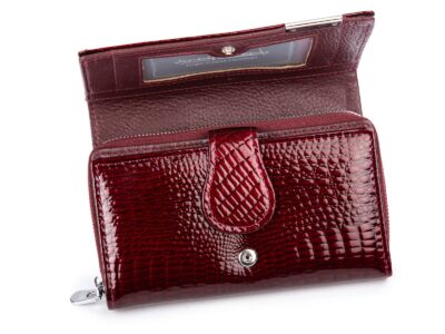 Ciemno czerwony czereśniowy portfel damski lakierowany RFID Jennifer Jones - obrazek 3