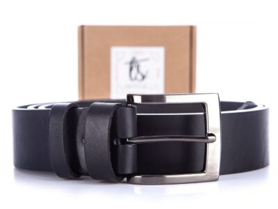 Pasek męski do spodni z grubej skóry naturalnej czarny SERGEJ 115 cm - obrazek 5