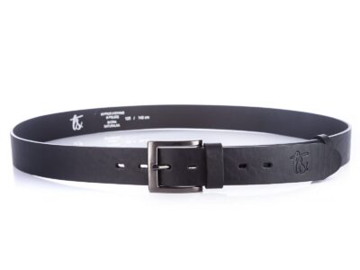 Pasek męski do spodni z grubej skóry naturalnej czarny SERGEJ 115 cm - obrazek 2