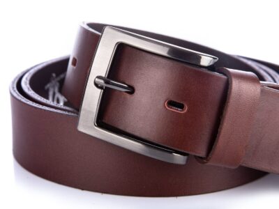 Pasek męski do spodni z grubej skóry naturalnej brązowy SERGEJ 125 cm - obrazek 3