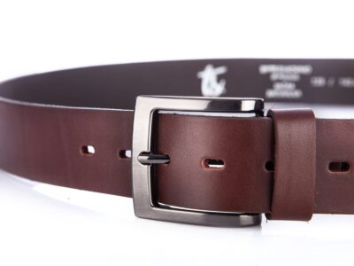 Pasek męski do spodni z grubej skóry naturalnej brązowy SERGEJ 115 cm - obrazek 5