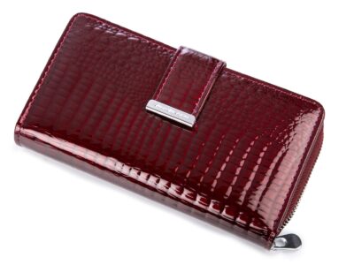 Bordowy portfel damski lakierowany Jennifer Jones duży RFID - obrazek 7