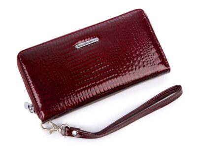Bordowy portfel damski kopertowy piórnik lakierowany na zamek Jennifer Jones - obrazek 7
