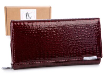 Burgundowy czerwony portfel damski duży lakierowany