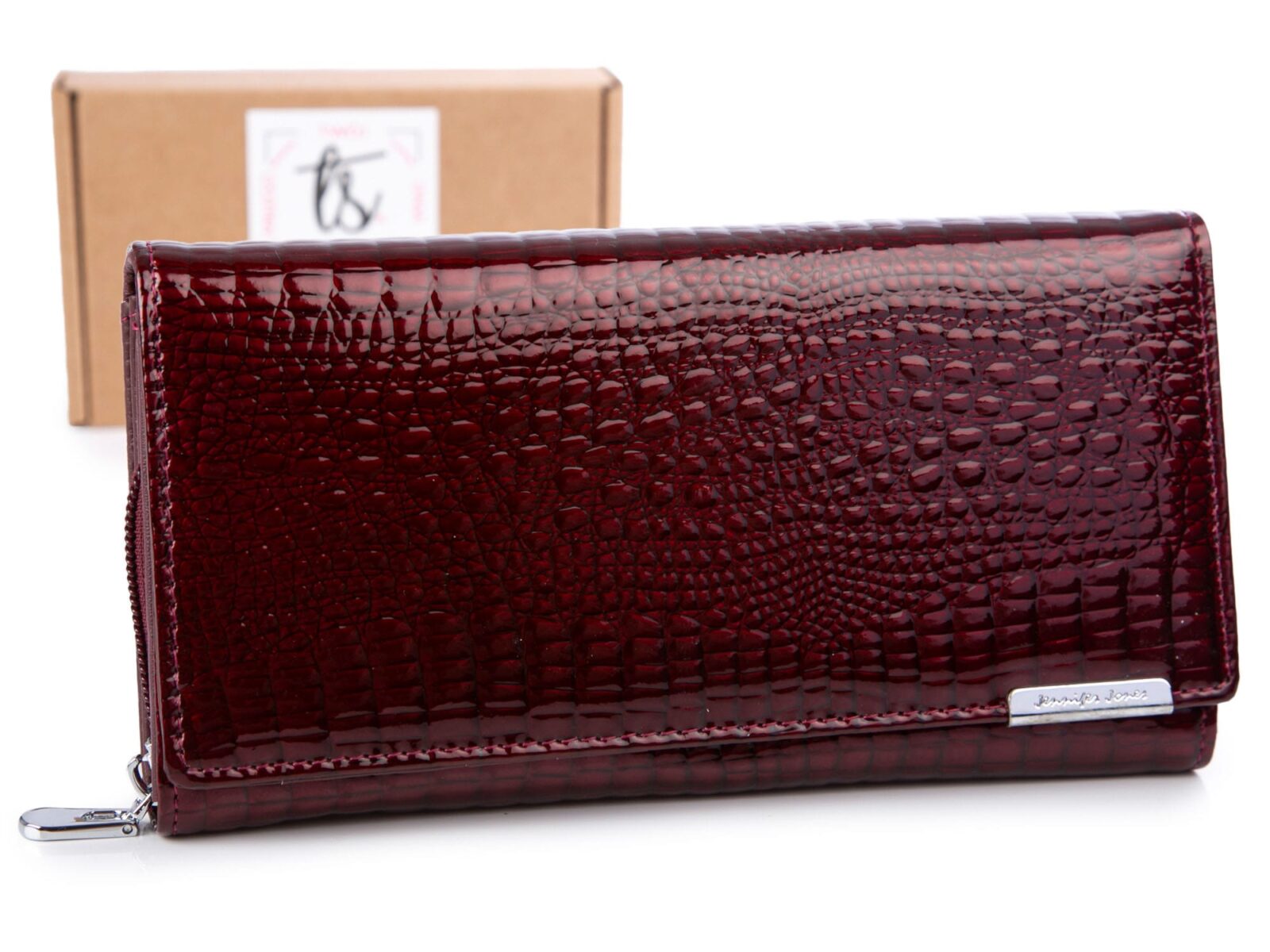 Burgundowy czerwony portfel damski duży lakierowany