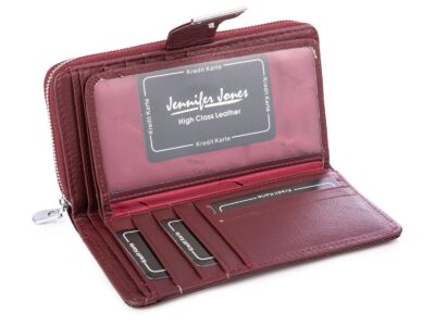 Bordowy portfel damski lakierowany Jennifer Jones duży RFID - obrazek 3