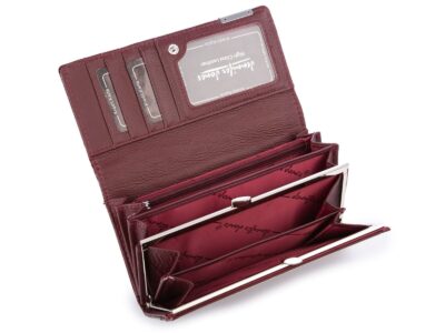 Burgundowy portfel damski z wewnętrzną kieszenią na bilon na bigiel - obrazek 5