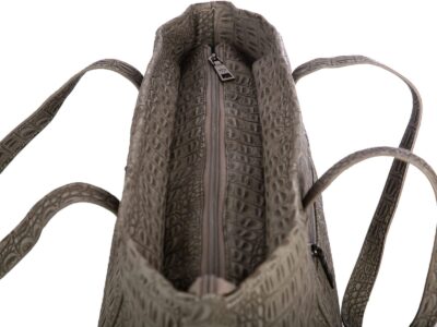 Duża shopperka damska ciemnoszara tłoczona na wzóe skóry krokodyla - obrazek 5