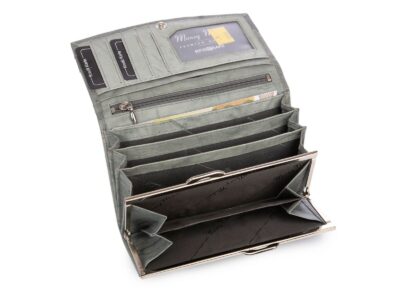 Klasyczny skórzany portfel damski szary z kiszenią na bigiel Money Maker - obrazek 5