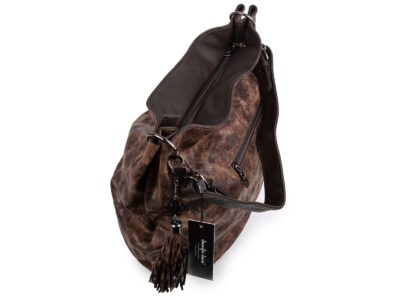 Torebka damska brązowa typu worek cieniowana brązowa miękka Jennifer Jones - obrazek 5