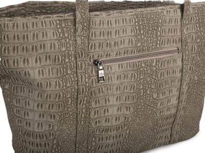 Duża shopperka damska ciemnoszara tłoczona na wzóe skóry krokodyla - obrazek 4