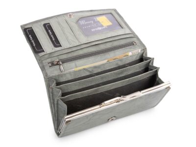 Klasyczny skórzany portfel damski szary z kiszenią na bigiel Money Maker - obrazek 4